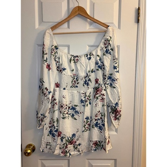 Urban Outfitters Lumiere Ivory/Red/Blue Floral Print Dress SZ M - Picture 9 of 16